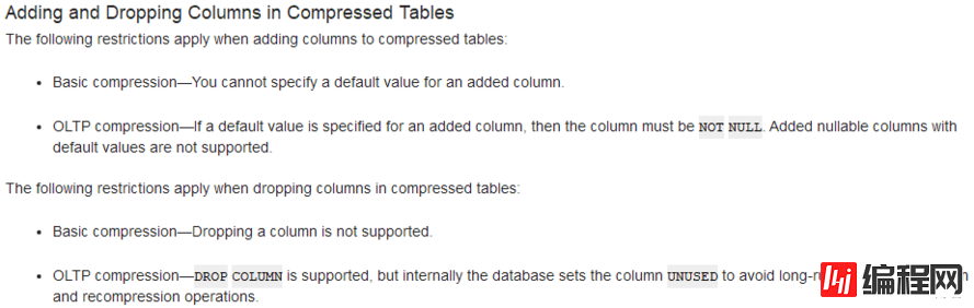 ORA-39726:unsupported add/drop column operation on compressed tables