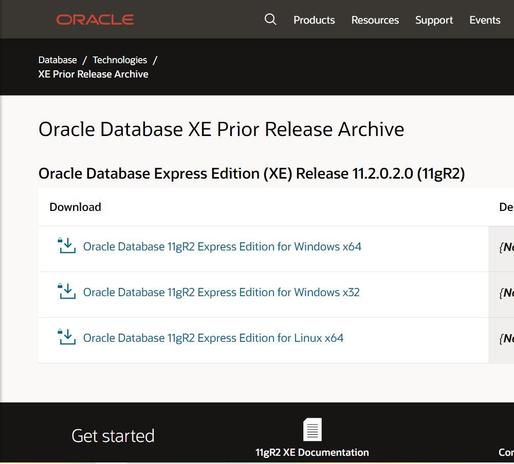 Oracle 11gR2 下载网页