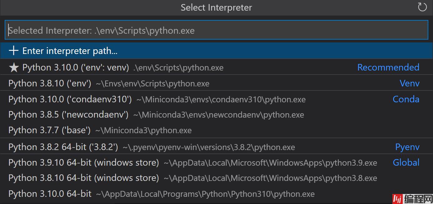 vscode-python conda环境选择
