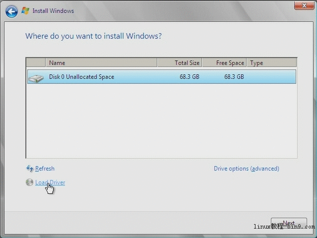 该图形显示了 "Install Windows"（安装 Windows）页面。